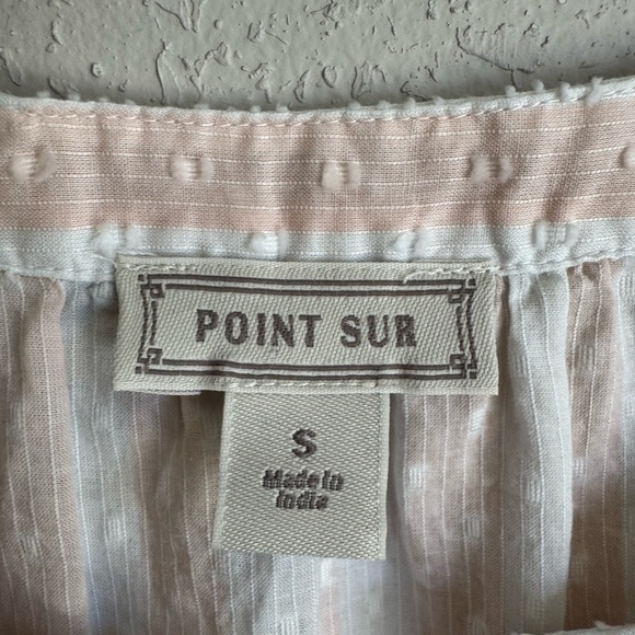 Point Sur Pink White Striped Sheer Swiss Dot Half Button Blouse Womens S Coastal - Picture 3 of 5